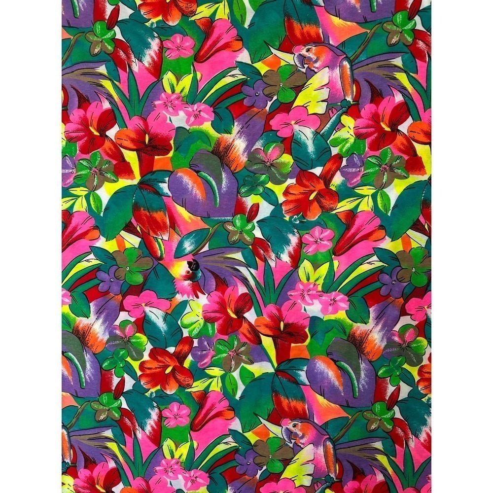 Vintage 1989 colorful floral and bird jersey knit fabric Marcus Brothers